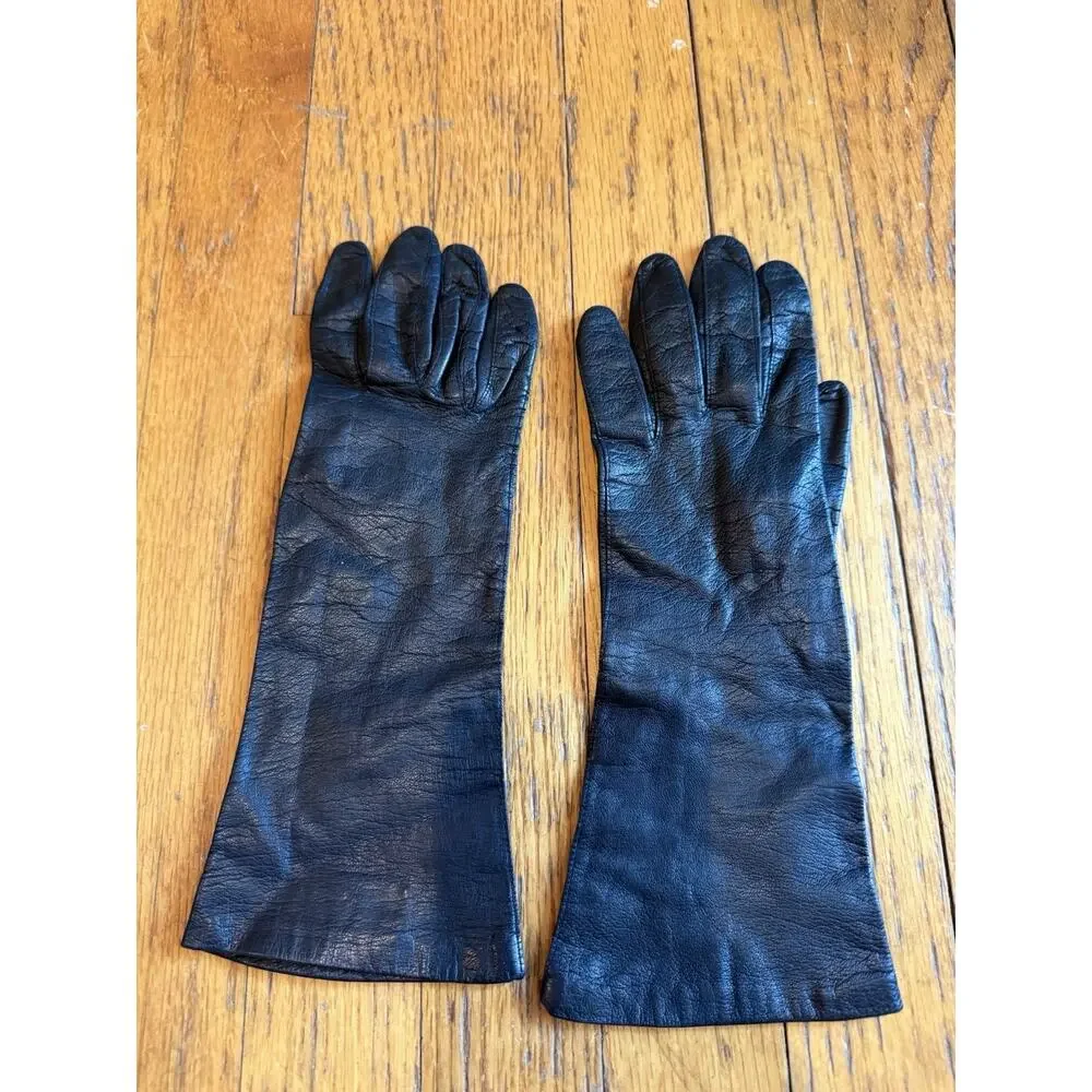 Vintage Carson Pirie Scott France Made Women's Black Leather Gloves Size 6.5